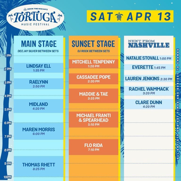 2019 Tortuga Music Festival Schedule For Saturday, April 13th Florida