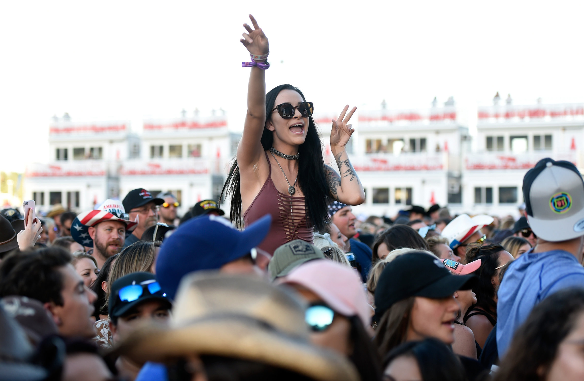 LAS VEGAS, NV - SEPTEMBER 30: Fans cheers during the Route 91 Harvest country music festival at the Las Vegas Village on September 30, 2017 in Las Vegas, Nevada. (Photo by David Becker/Getty Images)