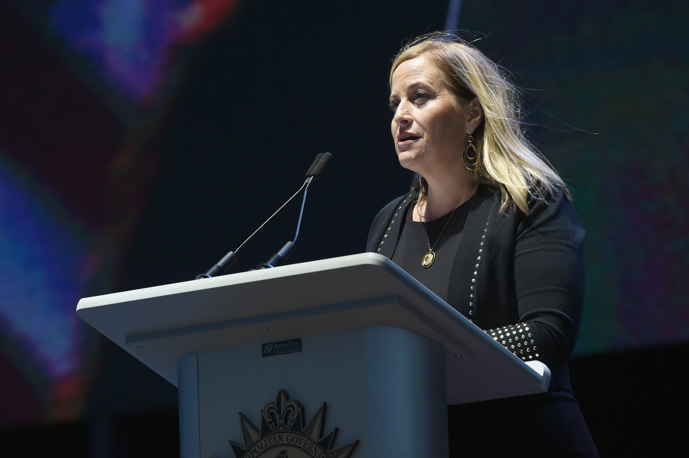 NASHVILLE, TN - OCTOBER 02: Nashville Mayor Megan Barry addresses the crowd during Nashville Candelight Vigil For Las Vegas at Ascend Amphitheater on October 2, 2017 in Nashville, Tennessee. Late Sunday night, a lone gunman, Stephan Paddock, 64, of Mesquite, Nevada, opened fire on attendees at the Route 91 Harvest Festival, a three-day country music festival, leaving at least 59 dead and over 500 injured before killing himself. The massacre is one of the deadliest mass shooting events in U.S. history. (Photo by Rick Diamond/Getty Images)