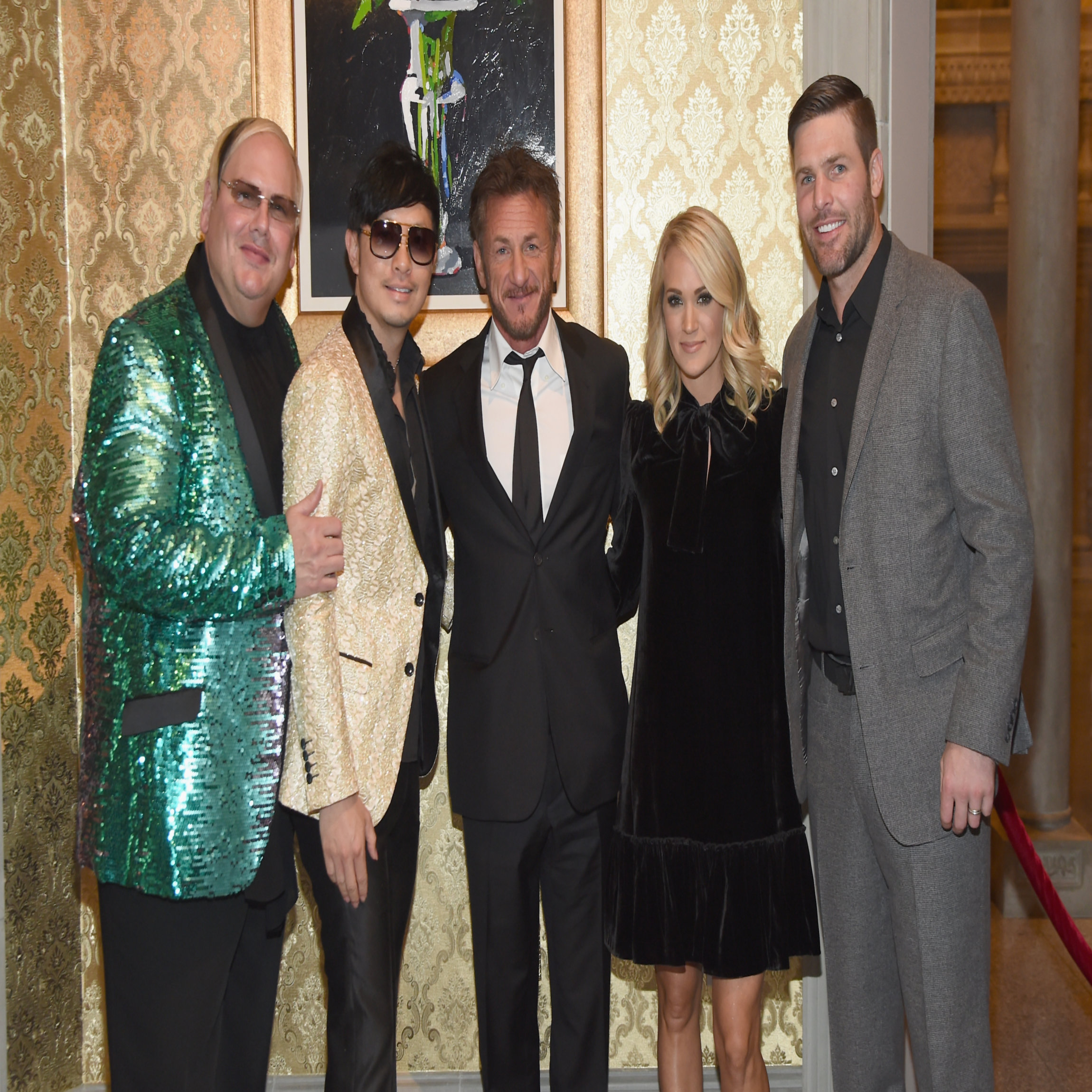 BRENTWOOD, TN - OCTOBER 24: Hosts Johnathon Arndt, Newman Arndt, actor Sean Penn, Carrie Underwood and Mike Fisher attend Nashville Shines for Haiti benefiting Sean Penn's J/P Haitian relief organization featuring Tim McGraw hosted and underwritten by Johnathon Arndt and Newman Arndt at the Arndt Estate on October 24, 2017 in Brentwood, Tennessee. (Photo by Rick Diamond/Getty Images for J/P Haitian Relief Organization)