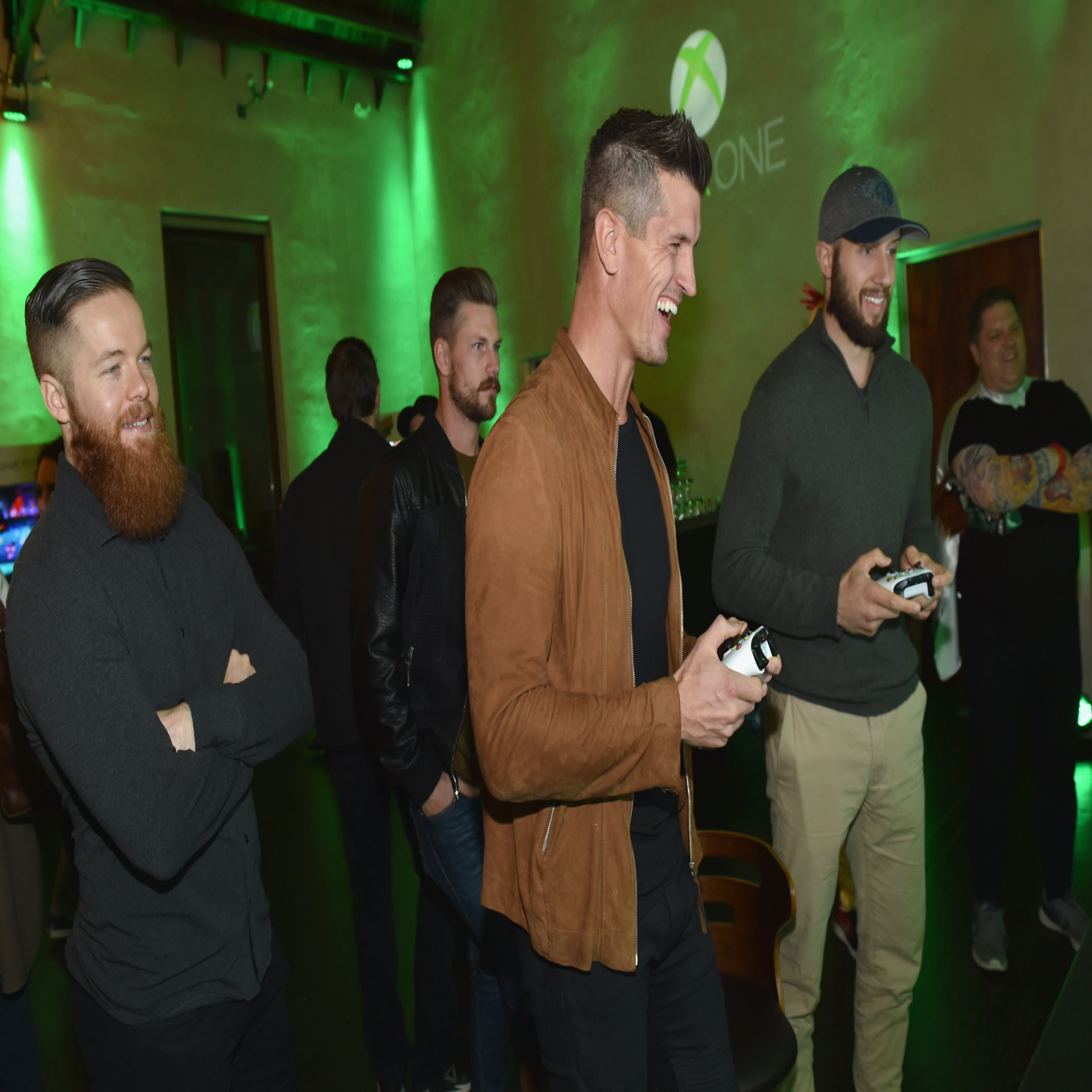 NASHVILLE, TN - OCTOBER 27: (L-R) NHL player Ryan Ellis, singer-songwriters Curtis Rempel, Brad Rempel of High Valley, NHL player Nick Bonino test out new games at the Xbox Halloween Gaming Event hosted by Brad Paisley and Kimberly Williams-Paisley at Ruby on October 27, 2017 in Nashville, Tennessee. (Photo by John Shearer/Getty Images for Xbox)