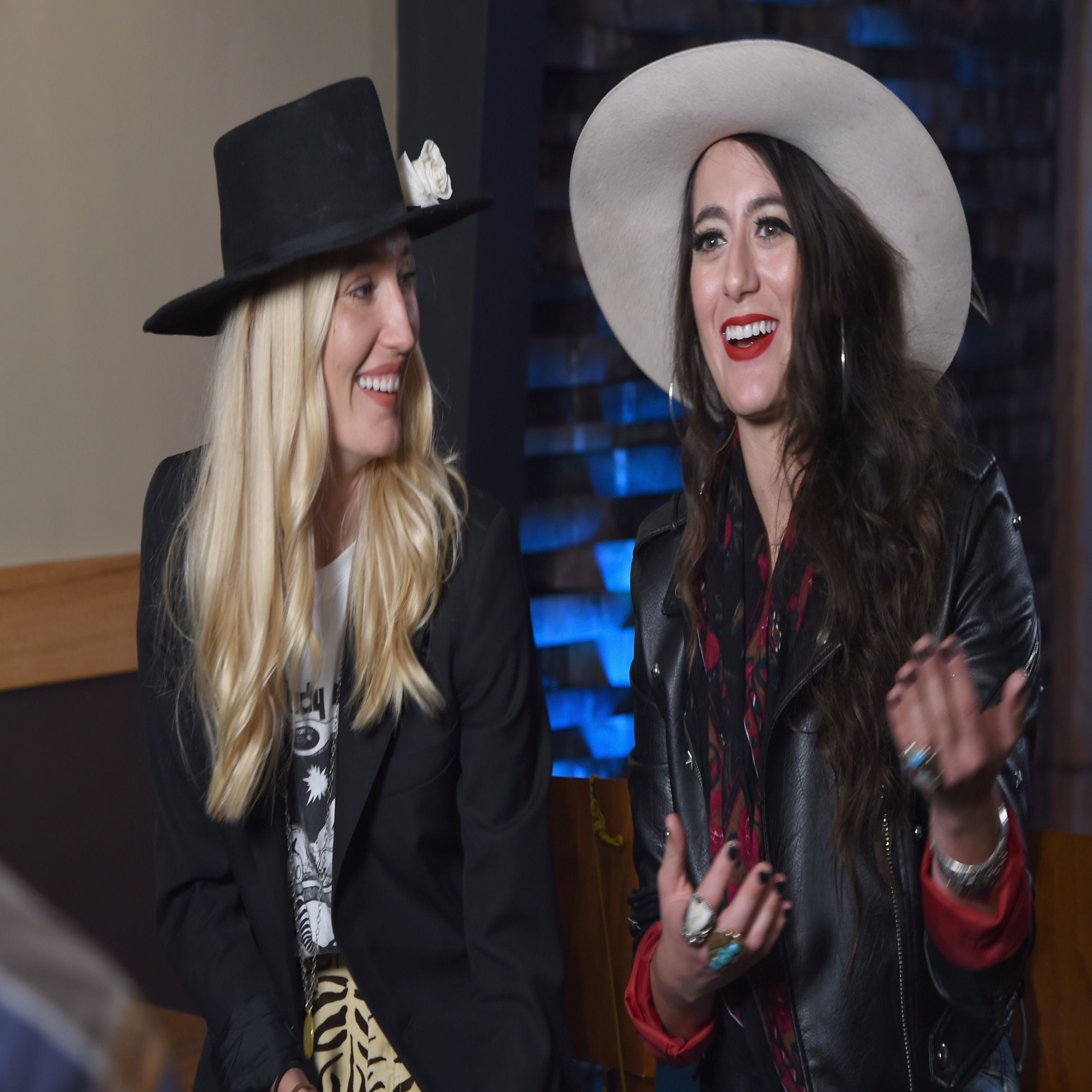 NASHVILLE, TN - NOVEMBER 07: Ruby Stewart and Alyssa Bonagura of The Sisterhood Band speak during an interview before the 2017 CMT Next Women Of Country Celebration at City Winery Nashville on November 7, 2017 in Nashville, Tennessee. (Photo by Rick Diamond/Getty Images for CMT)