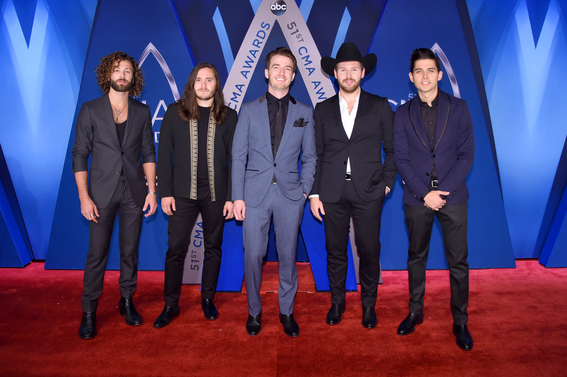 NASHVILLE, TN - NOVEMBER 08: Eric Steedly, Trip Howell, Brandon Lancaster, Jared Hampton, and Chandler Baldwin of musical group LANco attend the 51st annual CMA Awards at the Bridgestone Arena on November 8, 2017 in Nashville, Tennessee. (Photo by Michael Loccisano/Getty Images)