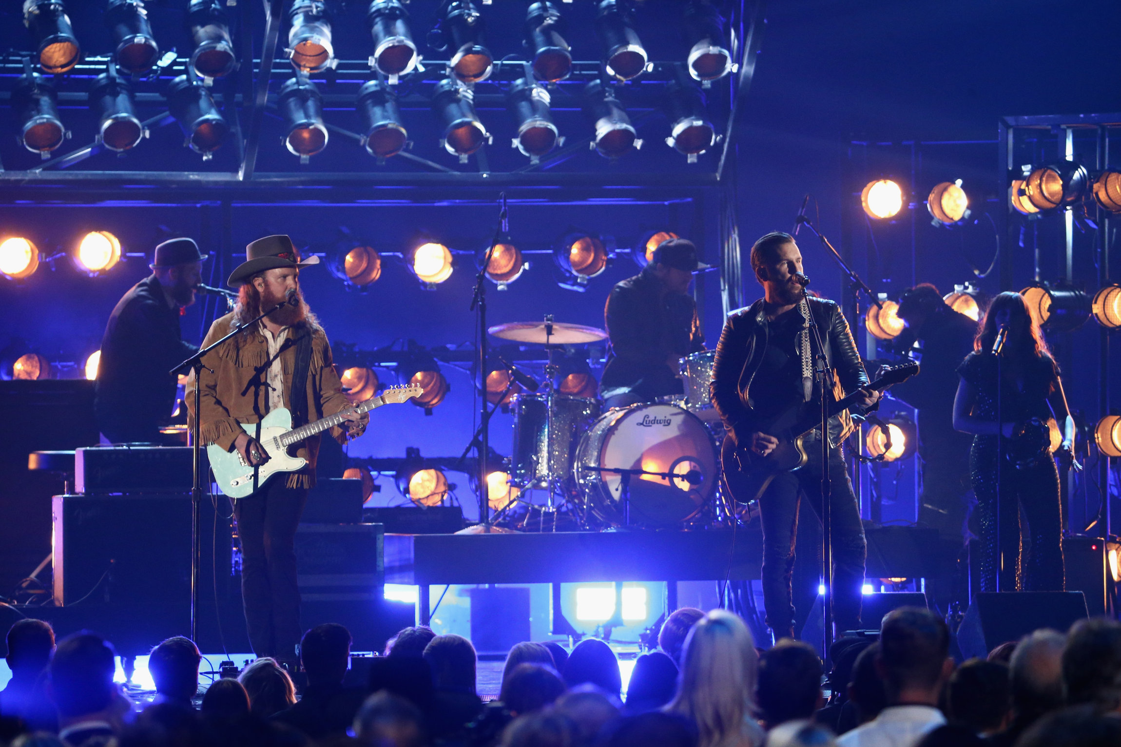 NASHVILLE, TN - NOVEMBER 08: Musicians John Osborne and T.J Osborne of Brothers Osborne perform onstage at the 51st annual CMA Awards at the Bridgestone Arena on November 8, 2017 in Nashville, Tennessee. (Photo by Terry Wyatt/FilmMagic)