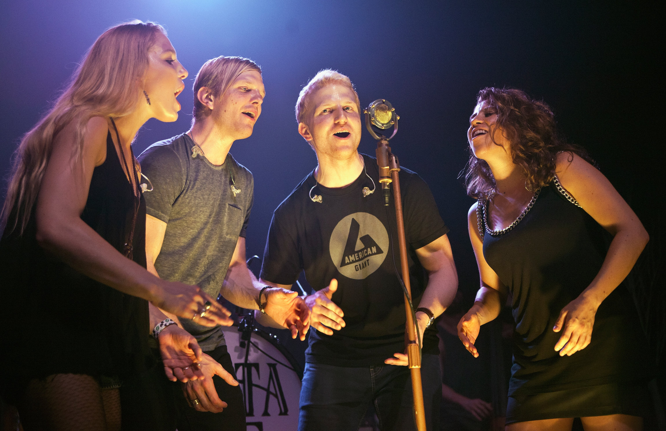 CHARLOTTE, NC - MAY 07: (L-R) Brittany Holljes, Eric Holljes, Ian Holljes and Elizabeth Hopkins of Delta Rae perform at the Neighborhood Theatre on May 7, 2015 in Charlotte, North Carolina. (Photo by Jeff Hahne/Getty Images)