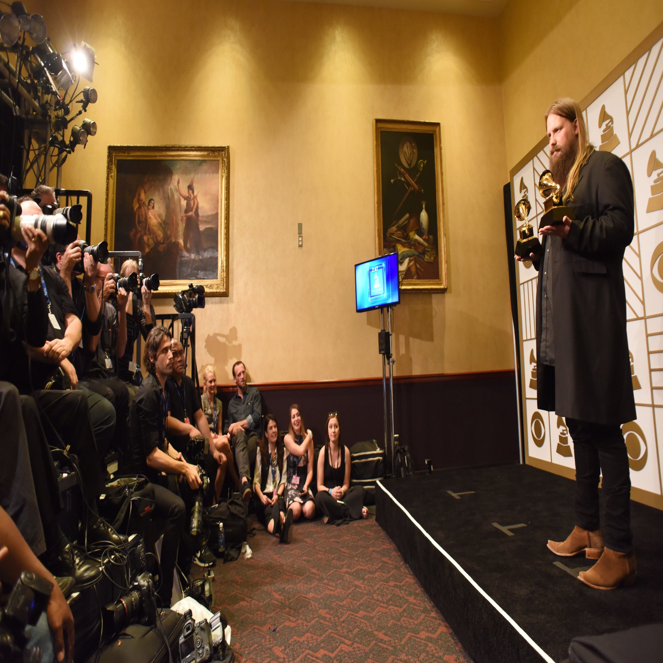 Musician Chris Stapleton poses for a photo in the press room during the 58th Annual Grammy music Awards in Los Angeles February 15, 2016. AFP PHOTO/ MLADEN ANTONOV / AFP / MLADEN ANTONOV (Photo credit should read MLADEN ANTONOV/AFP/Getty Images)