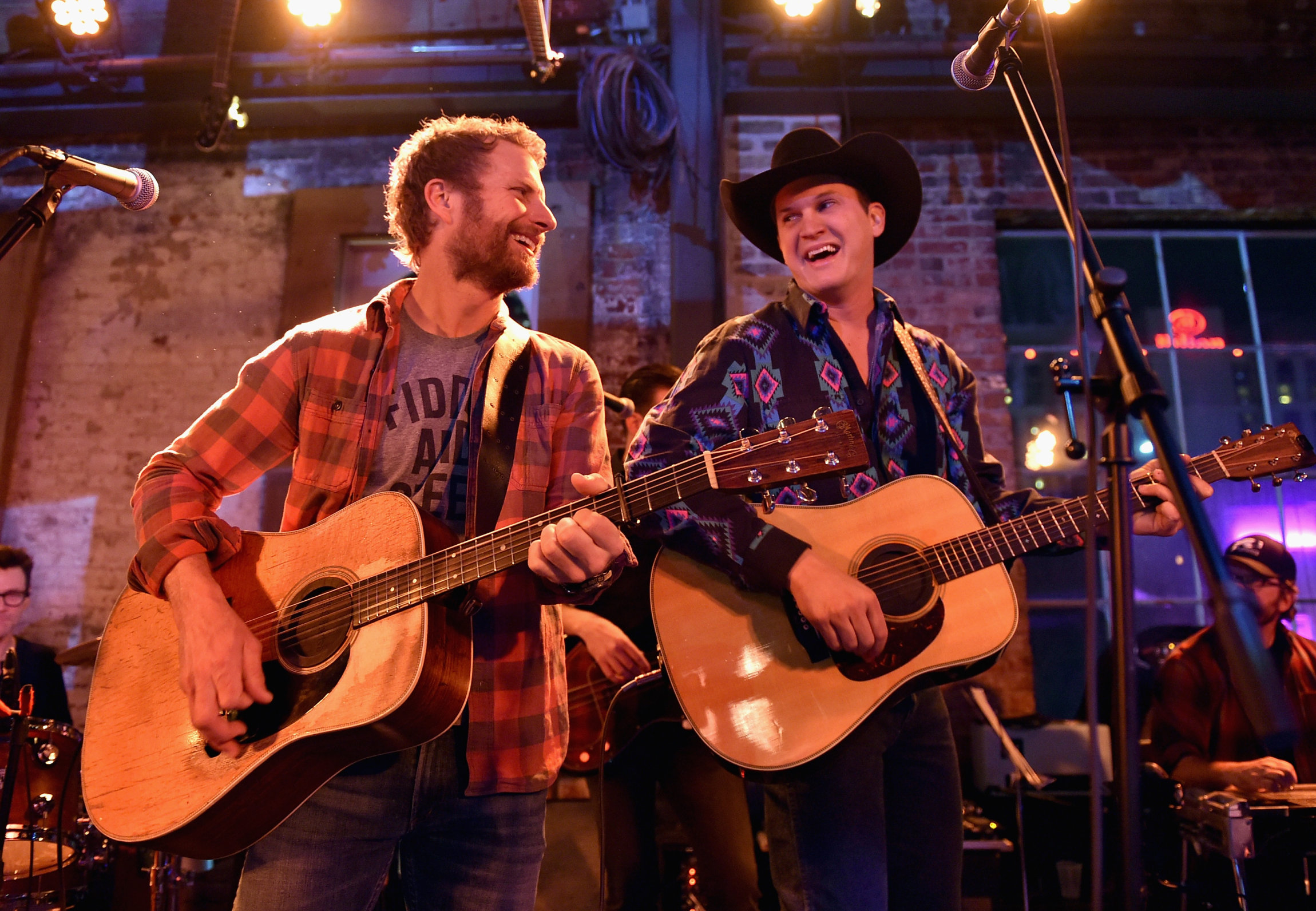 NASHVILLE, TN - JANUARY 14: Dierks Bentley and Jon Pardi perform onstage during the Nashville Opening of Dierks Bentley's Whiskey Row on January 14, 2018 in Nashville, Tennesse (Photo by John Shearer/Getty Images for Dierks Bentley's Whiskey Row Nashville)