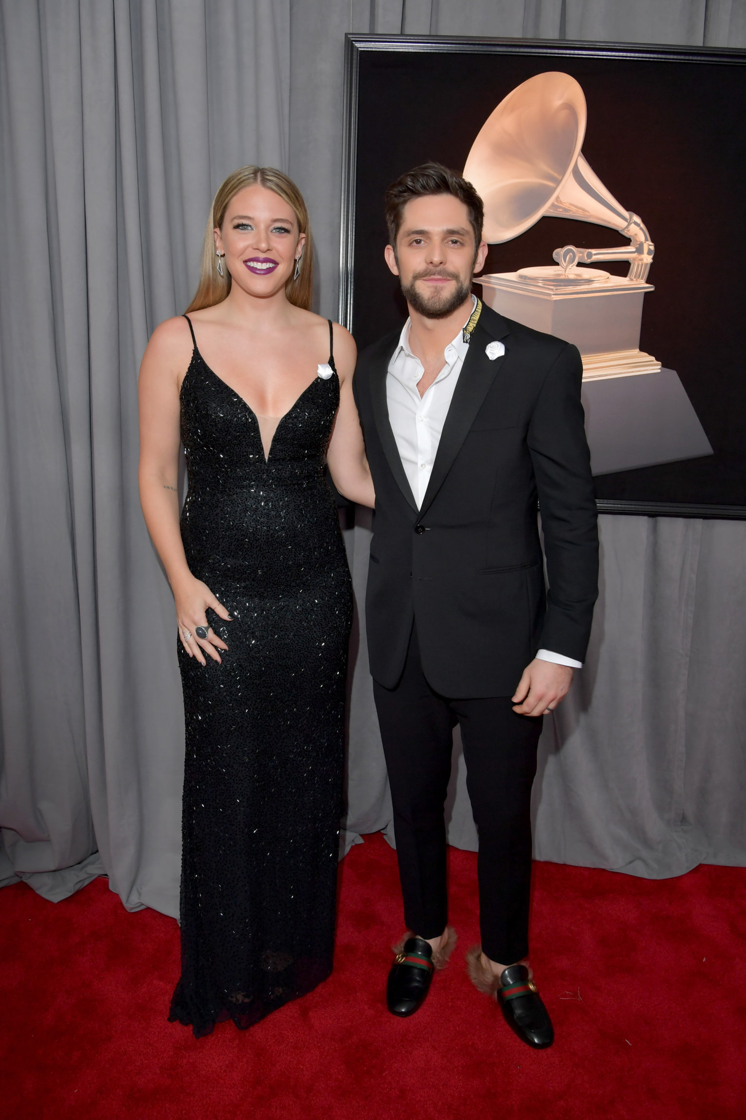 NEW YORK, NY - JANUARY 28: Lauren Akins and recording artist Thomas Rhett attends the 60th Annual GRAMMY Awards at Madison Square Garden on January 28, 2018 in New York City. (Photo by Lester Cohen/Getty Images for NARAS)